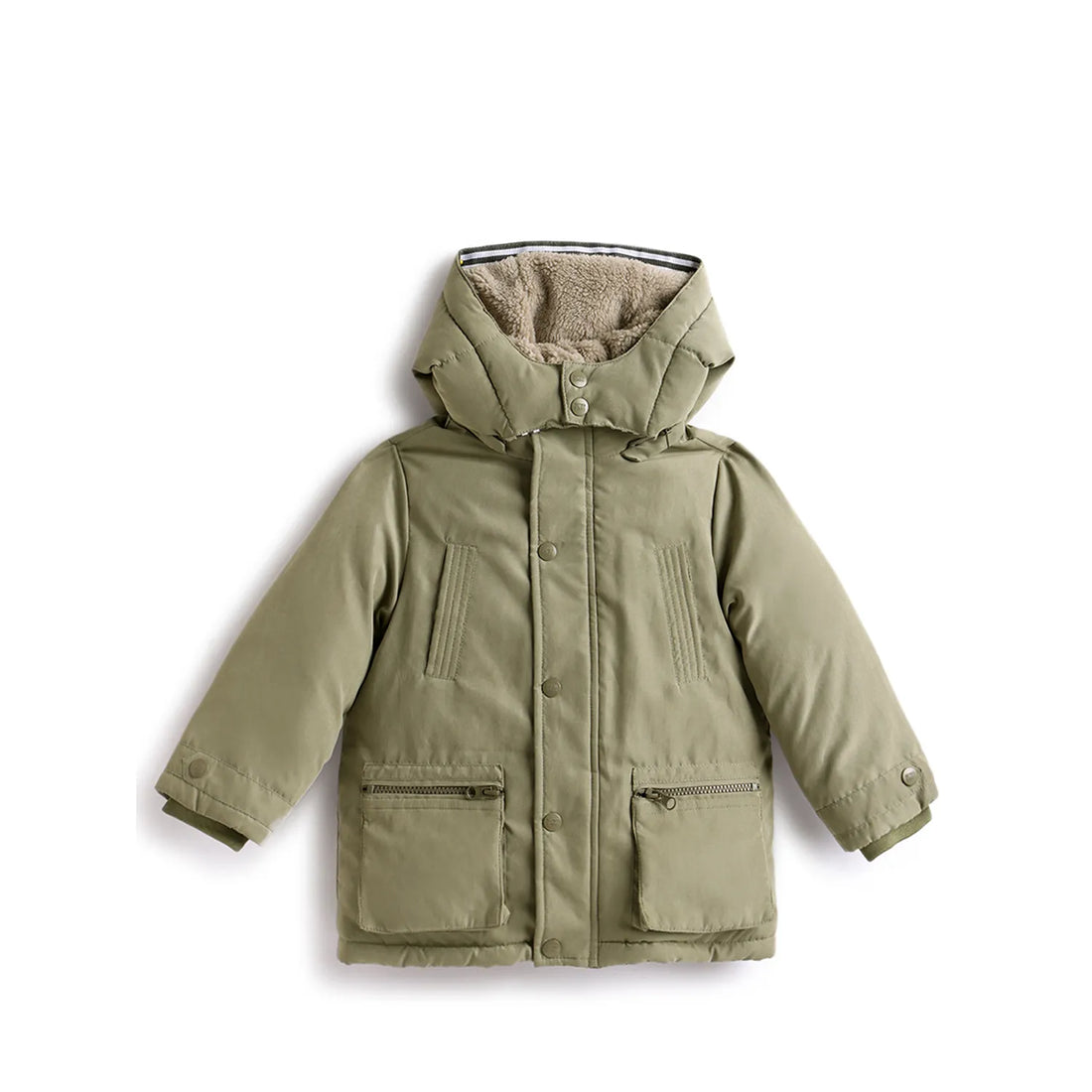 Boys Olive Green Hooded Solid Jacket