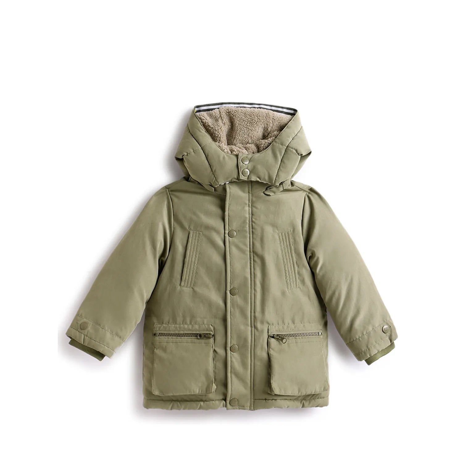 Boys Olive Green Hooded Solid Jacket