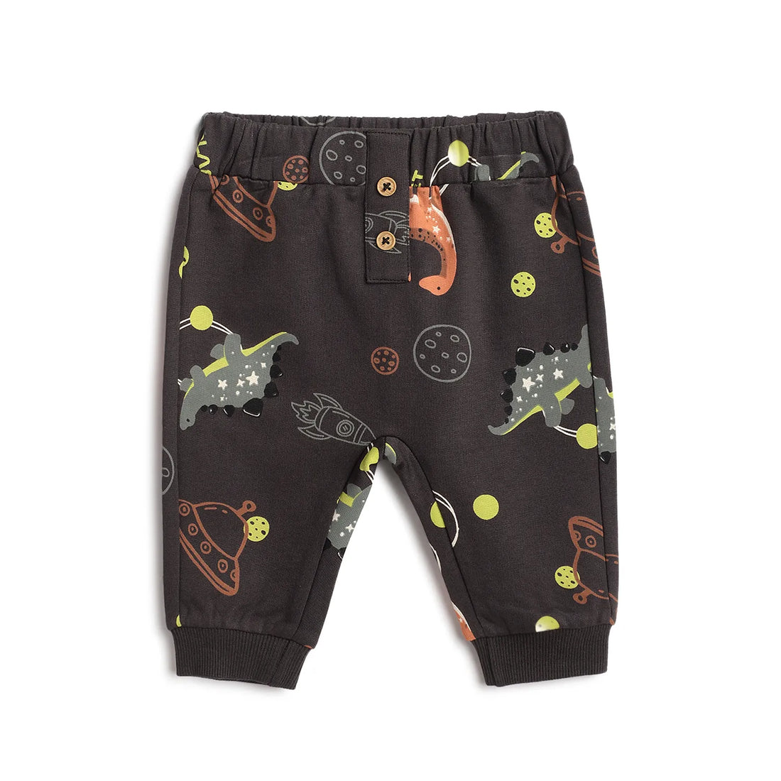 Boys Olive Green Printed Joggers