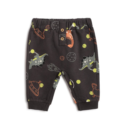 Boys Olive Green Printed Joggers