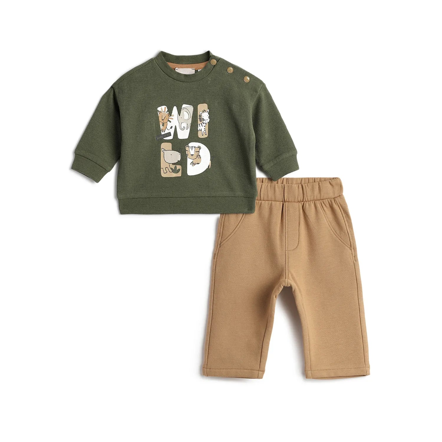 Boys Olive Green Sweatshirt with Beige Trousers