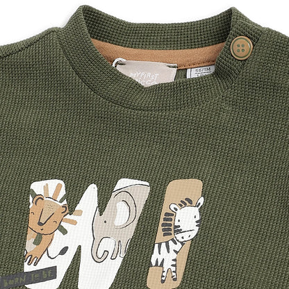 Boys Olive Green Sweatshirt with Beige Trousers