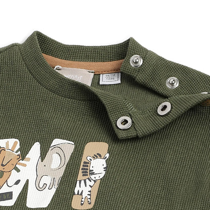 Boys Olive Green Sweatshirt with Beige Trousers