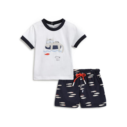 Boys Printed Cotton T-Shirt With Shorts