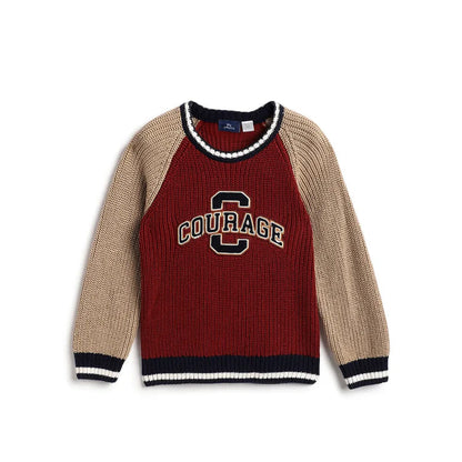 Boys Red Colourblocked Pullover