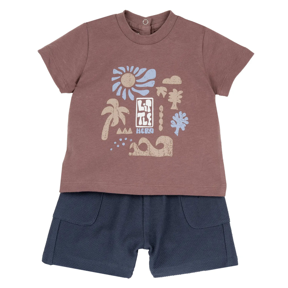Boys Rust and Blue Graphic Printed T-Shirt with Shorts