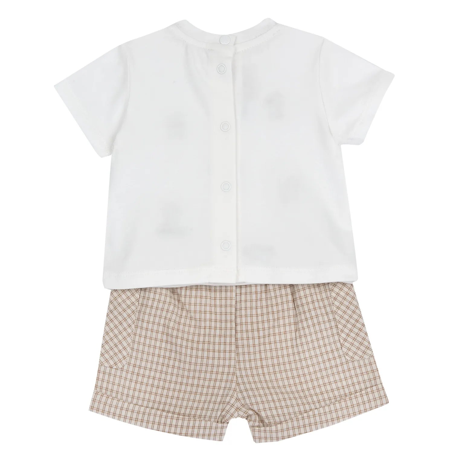 Boys White and Beige Embroidered T-Shirt with Shorts