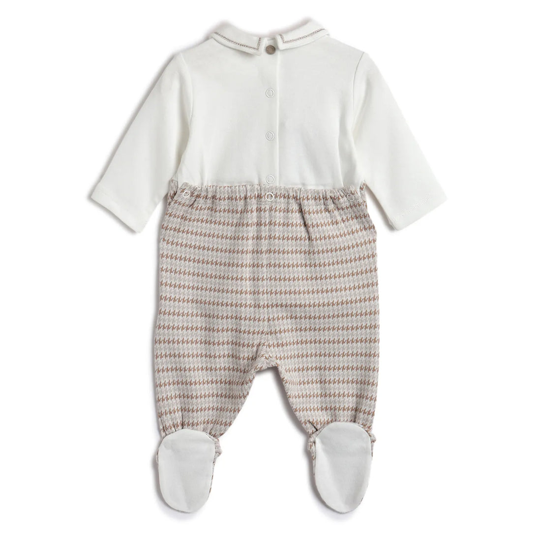 Boys White &amp; Beige Striped Nappy Opening Babysuit
