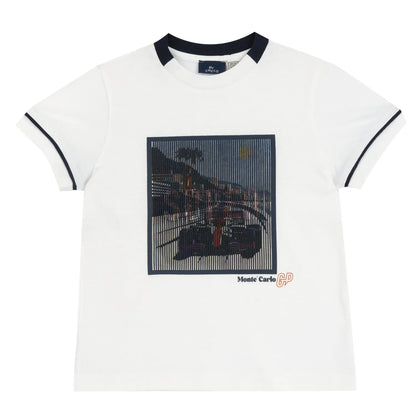 Boys White and Black Graphic Printed T-shirt
