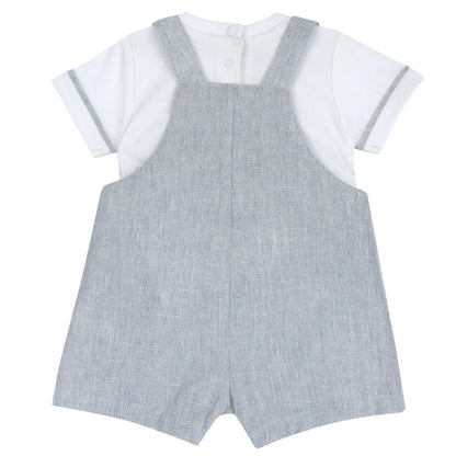 Boys White and Blue Applique T-Shirt with Shorts