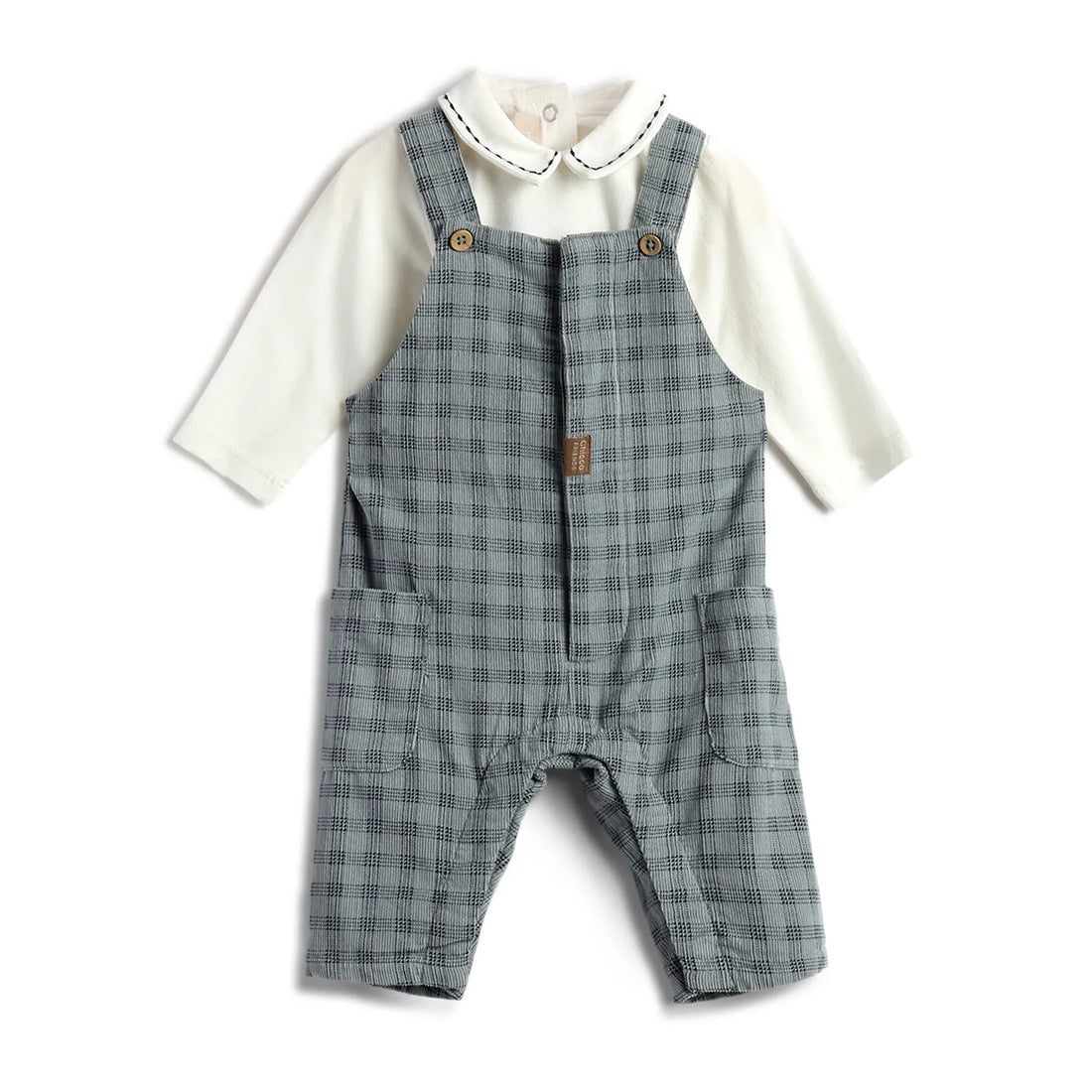 Boys White &amp; Blue Checked Bodysuit with Dungaree
