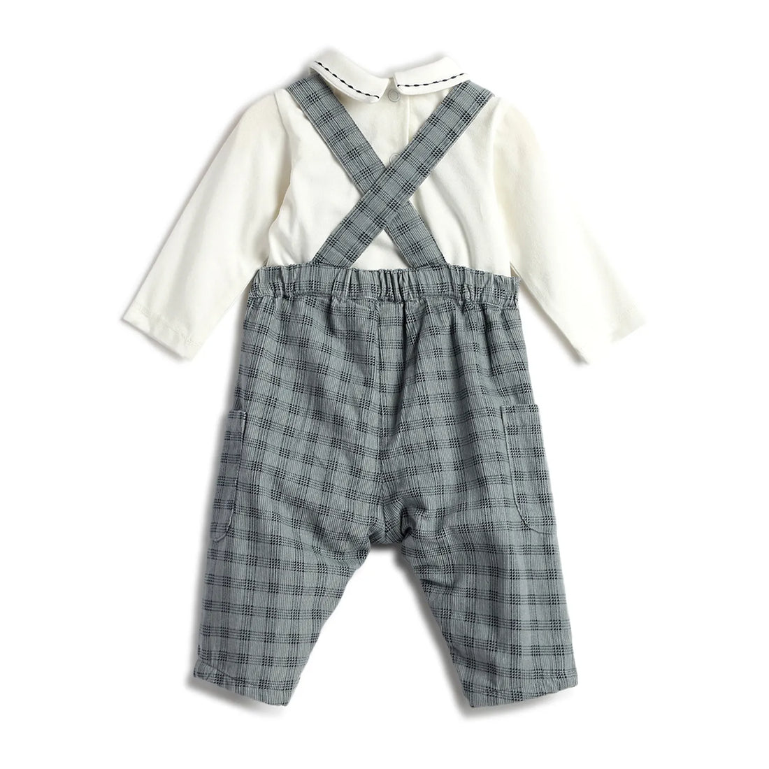Boys White &amp; Blue Checked Bodysuit with Dungaree