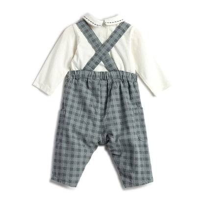 Boys White &amp; Blue Checked Bodysuit with Dungaree