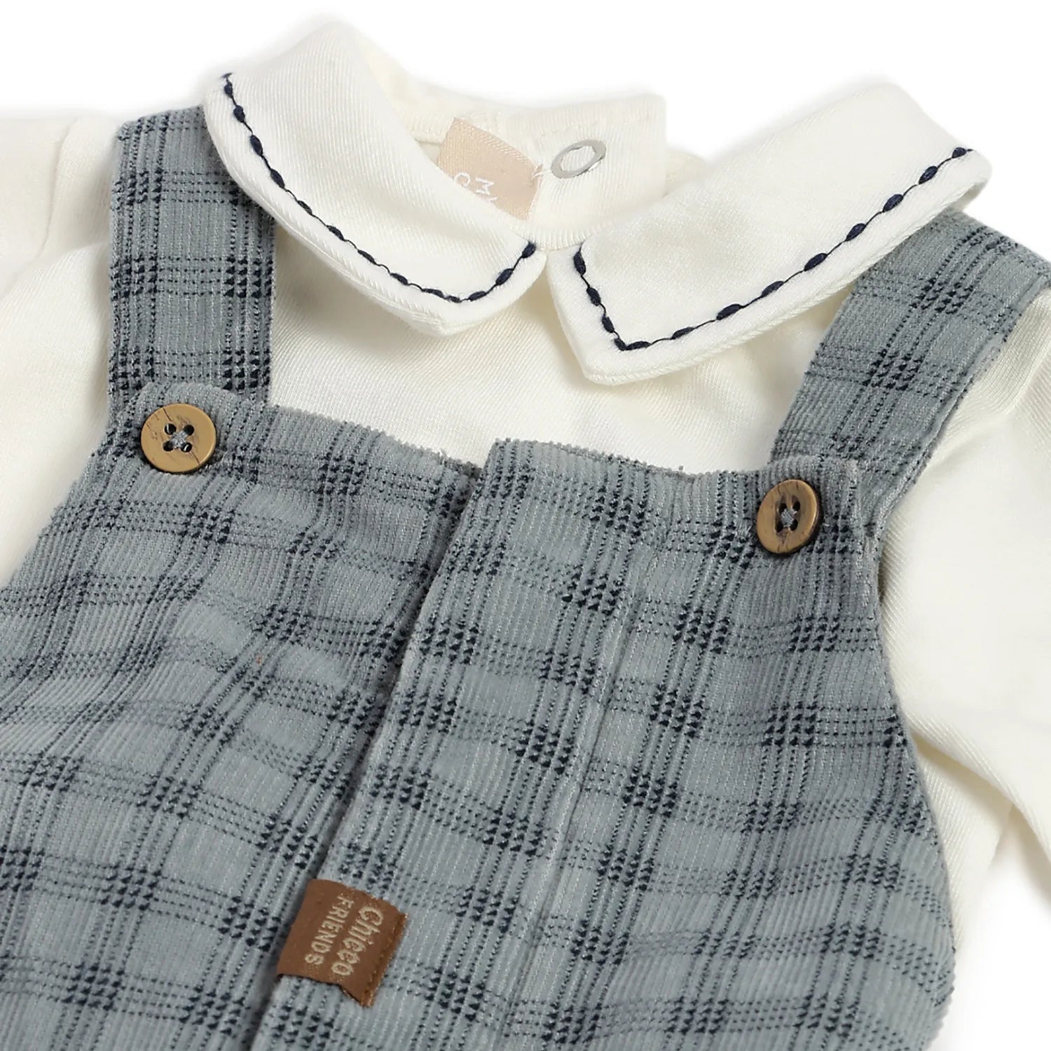 Boys White &amp; Blue Checked Bodysuit with Dungaree