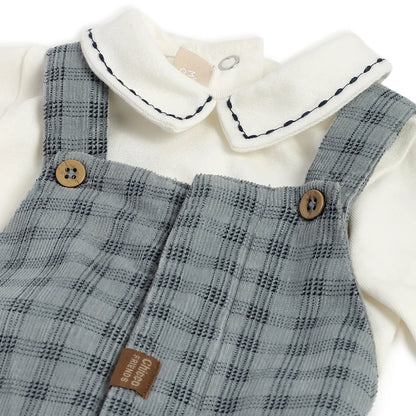Boys White &amp; Blue Checked Bodysuit with Dungaree