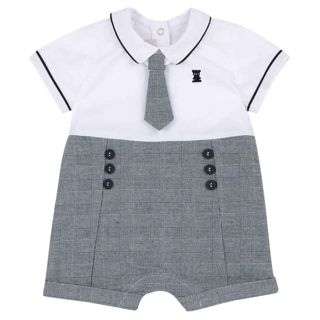 Boys White and Blue Checked Romper