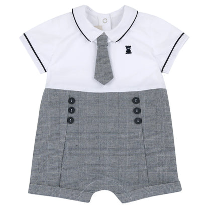 Boys White and Blue Checked Romper