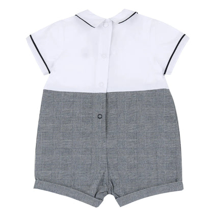 Boys White and Blue Checked Romper