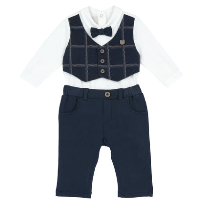 Boys White &amp; Blue Checked Shirt With Trousers