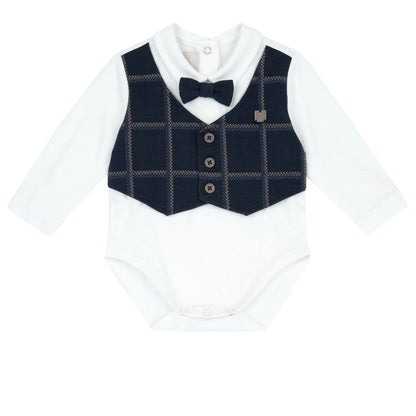 Boys White &amp; Blue Checked Shirt With Trousers