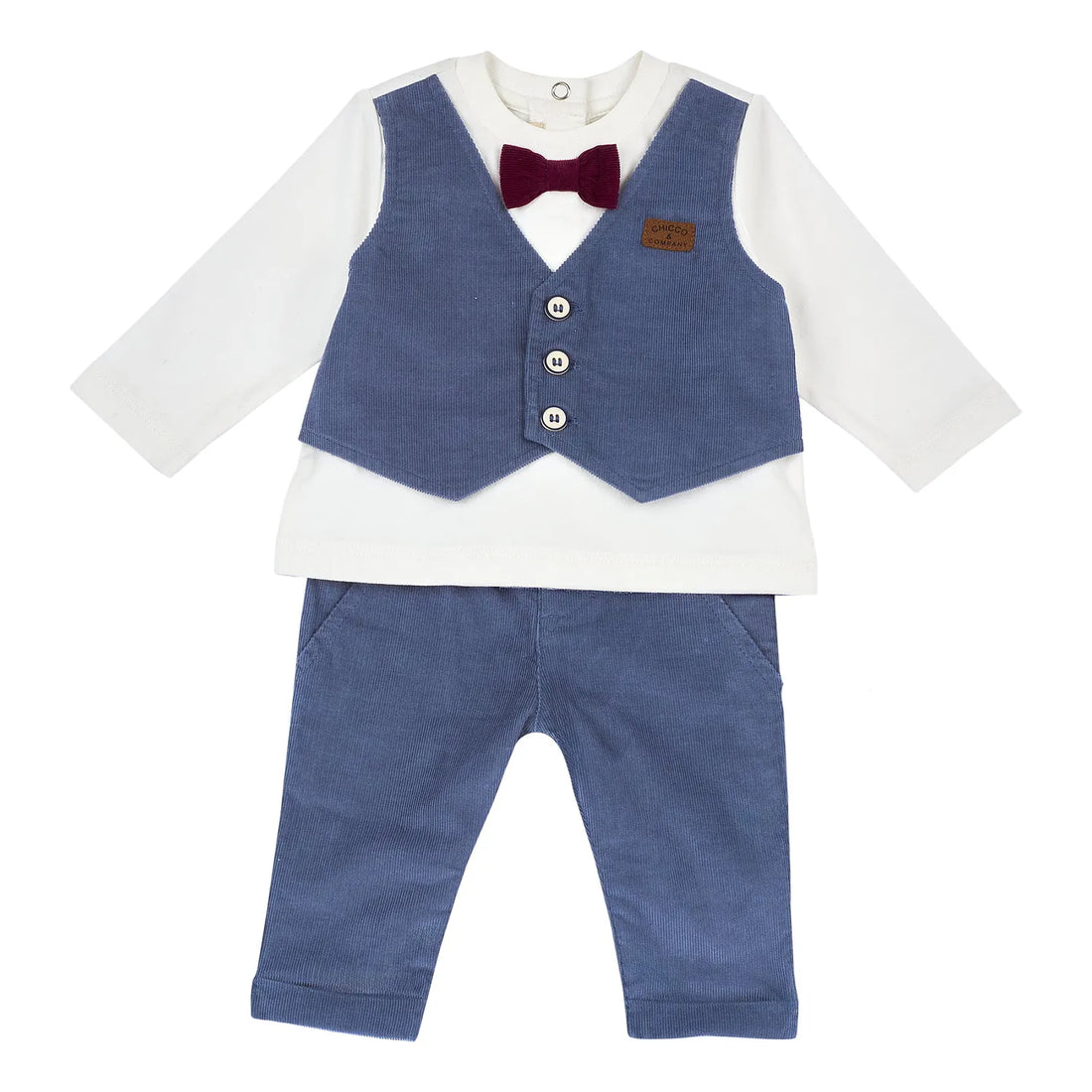 Boys White &amp; Blue Corduroy T-shirt with Trouser
