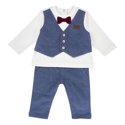 Boys White &amp; Blue Corduroy T-shirt with Trouser