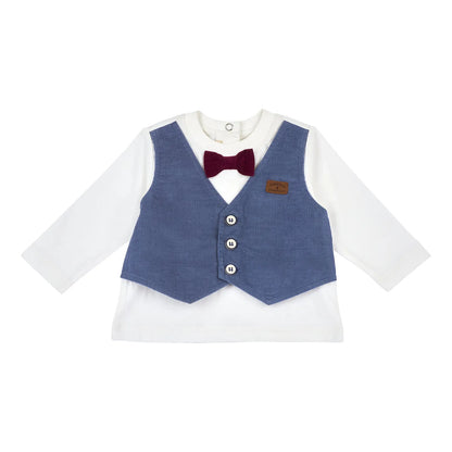 Boys White &amp; Blue Corduroy T-shirt with Trouser