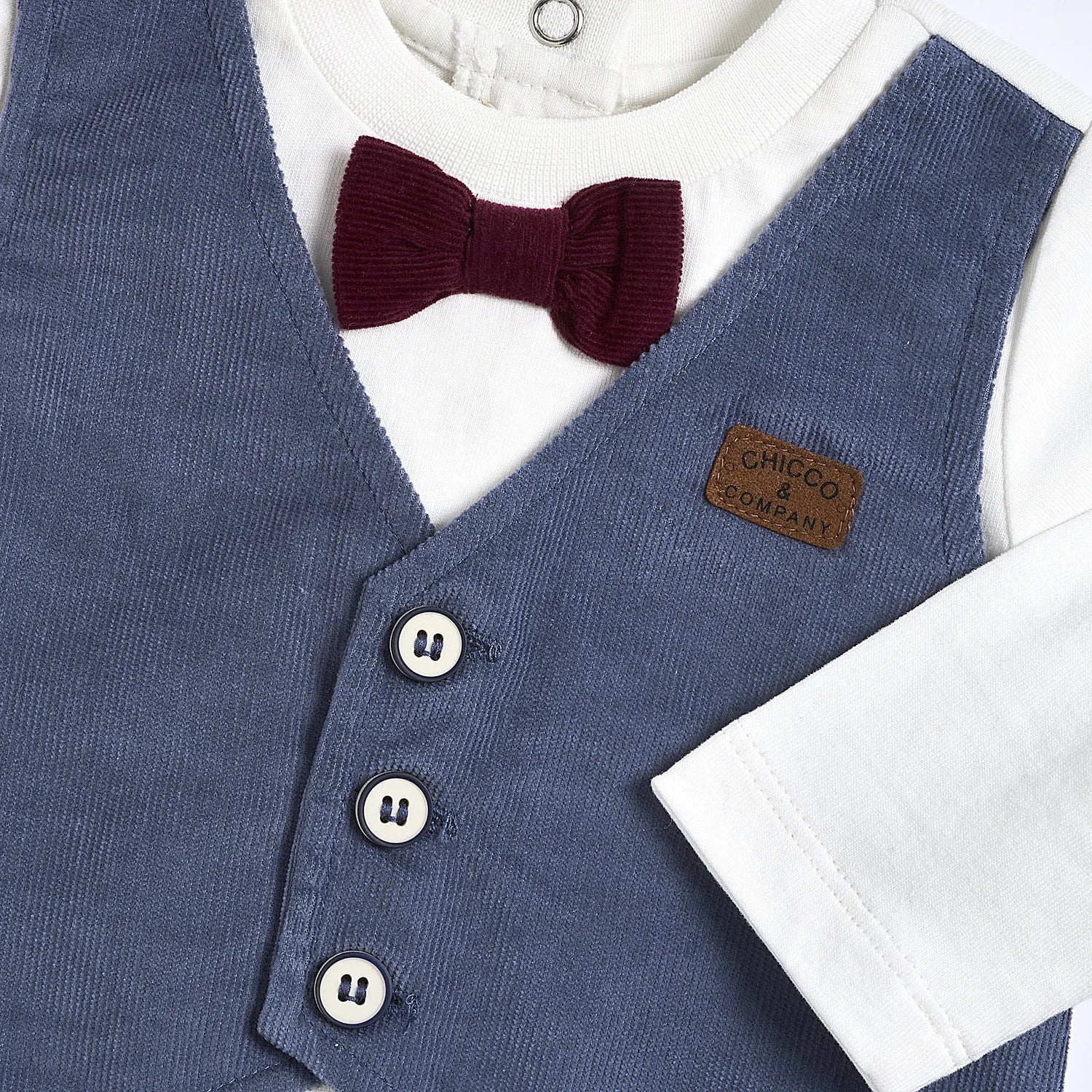 Boys White &amp; Blue Corduroy T-shirt with Trouser