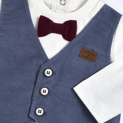 Boys White &amp; Blue Corduroy T-shirt with Trouser