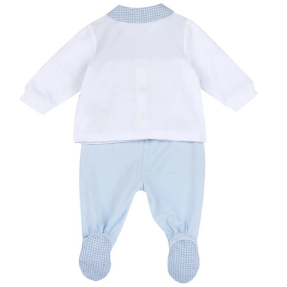 Boys White and Blue Embroidered Smock with Leggings
