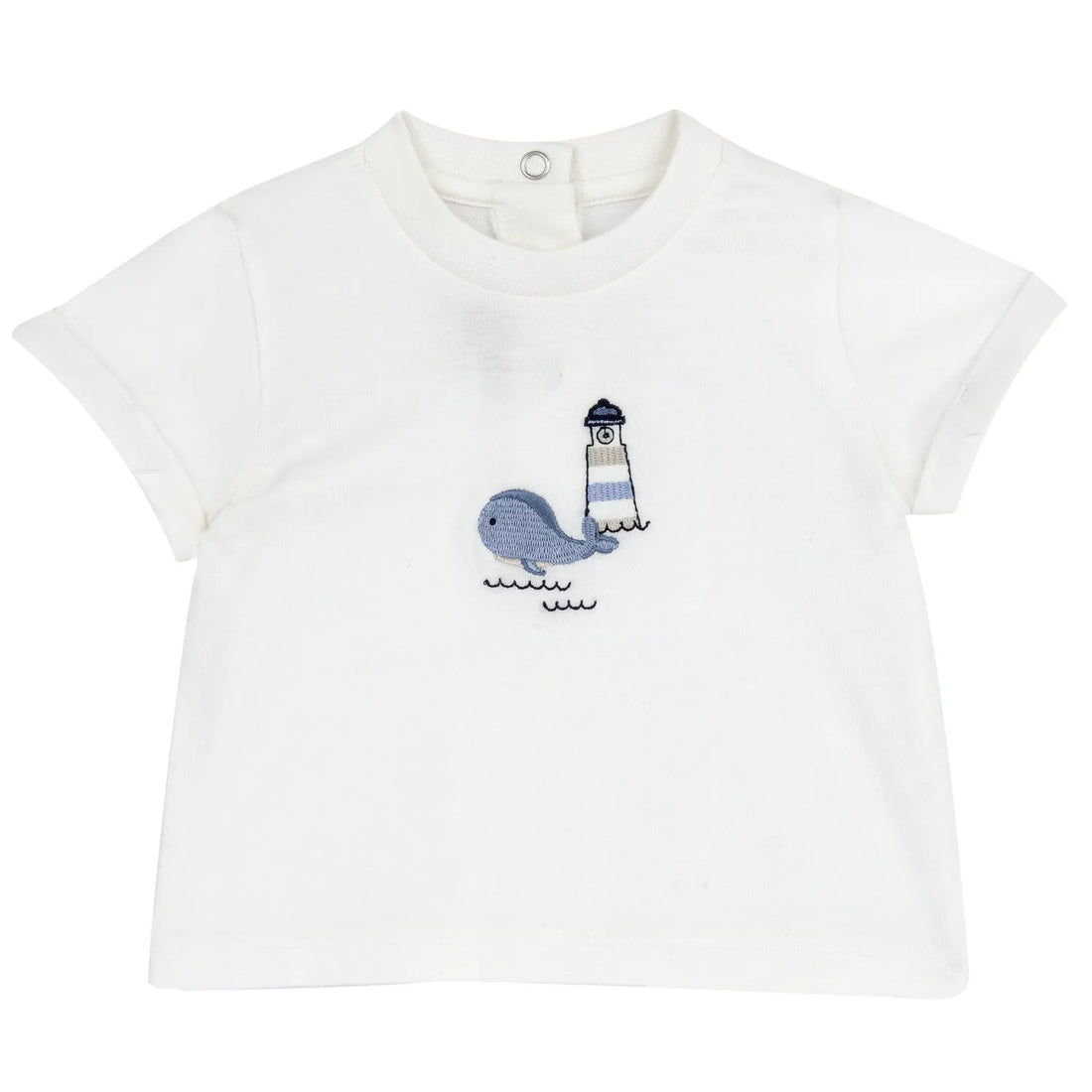 Boys White and Blue Embroidered T-shirt