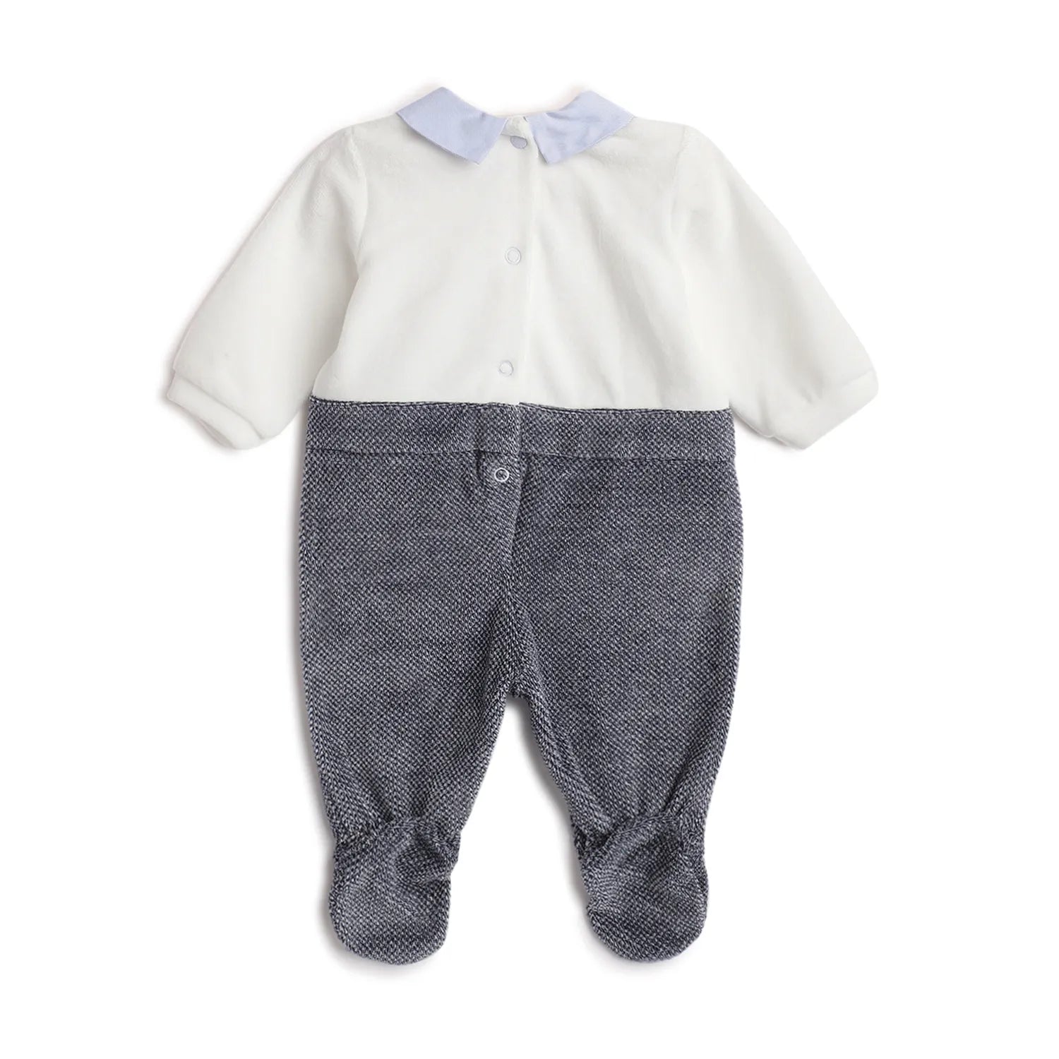 Boys White &amp; Blue Leg Opening Babysuit