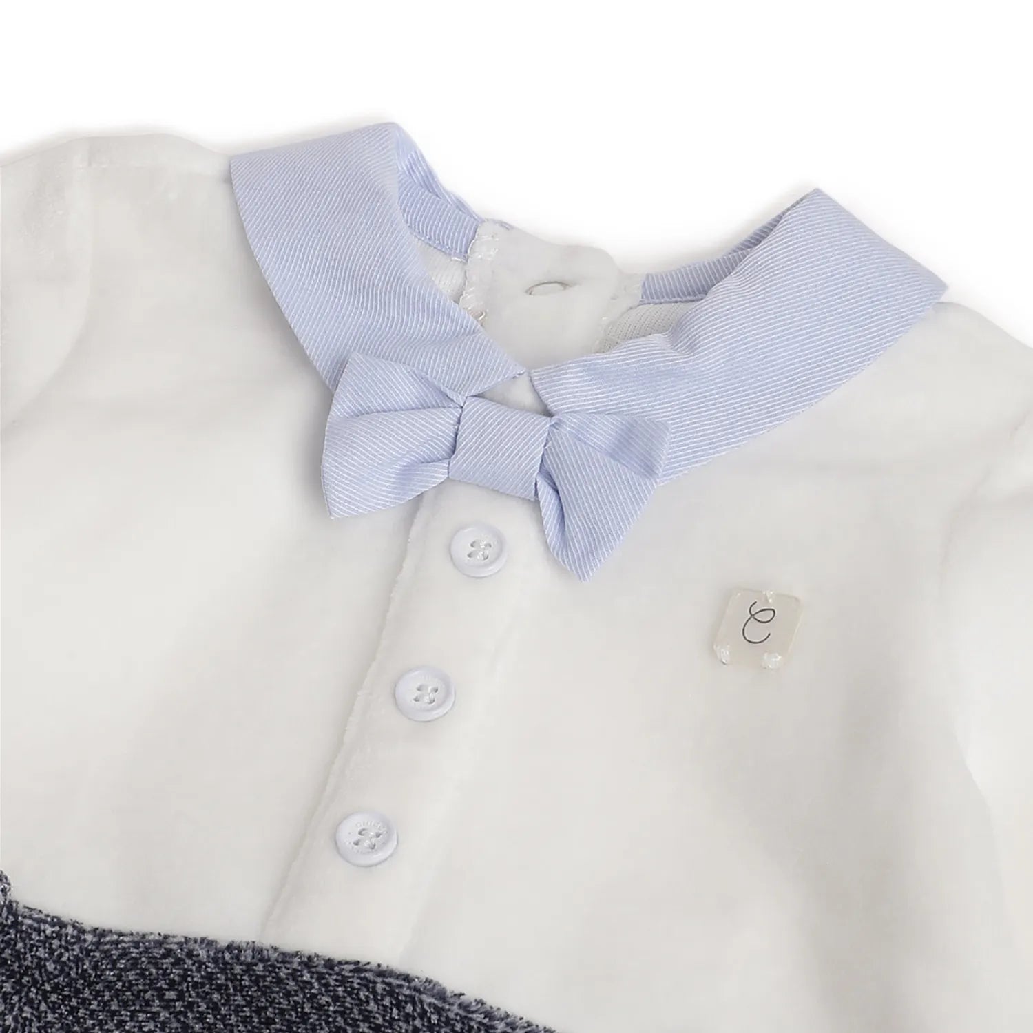 Boys White &amp; Blue Leg Opening Babysuit