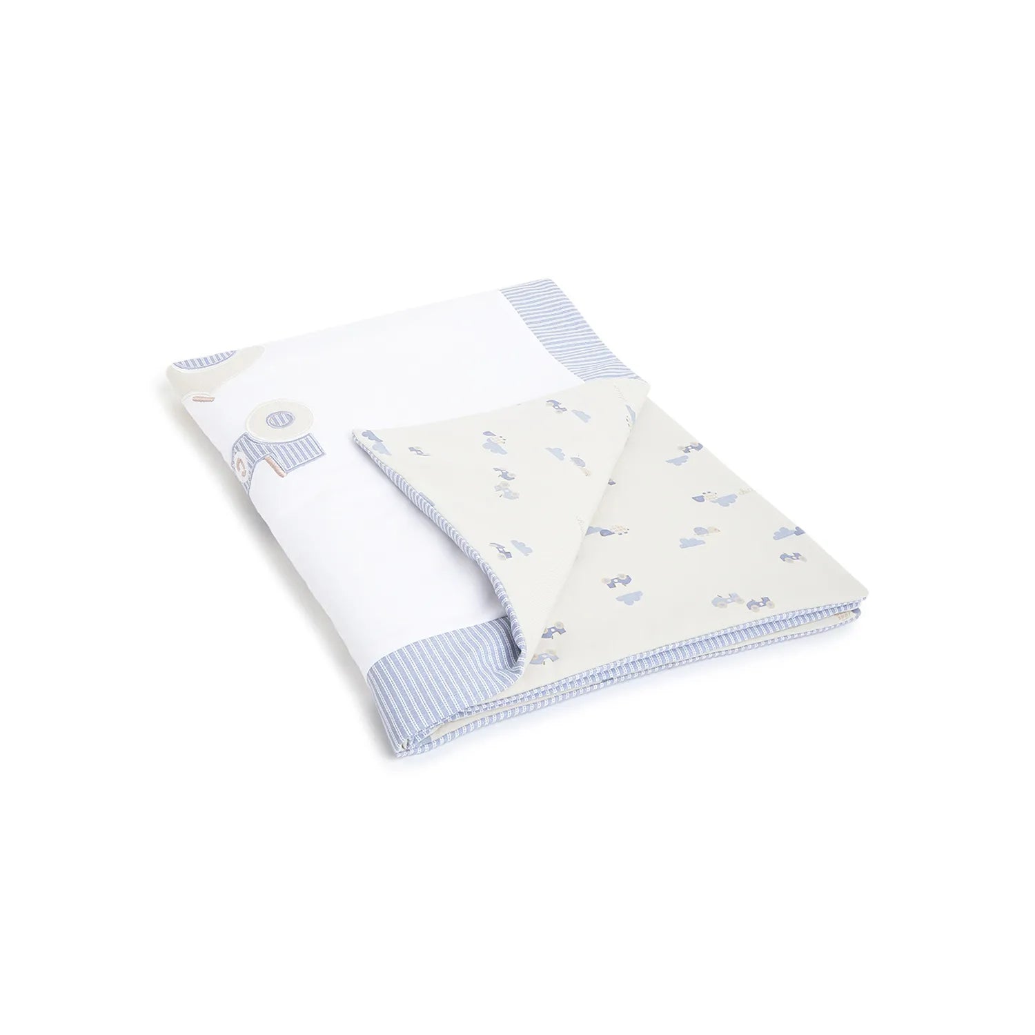 Boys White &amp; Blue Pram Blanket