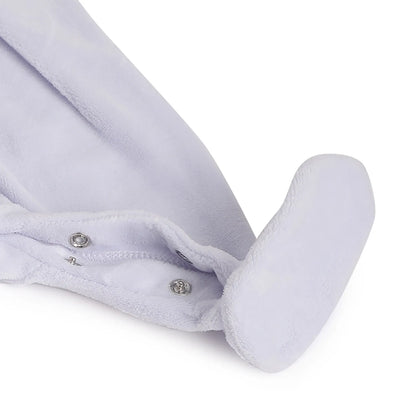 Boys White &amp; Blue Printed Front Opening Babysuit