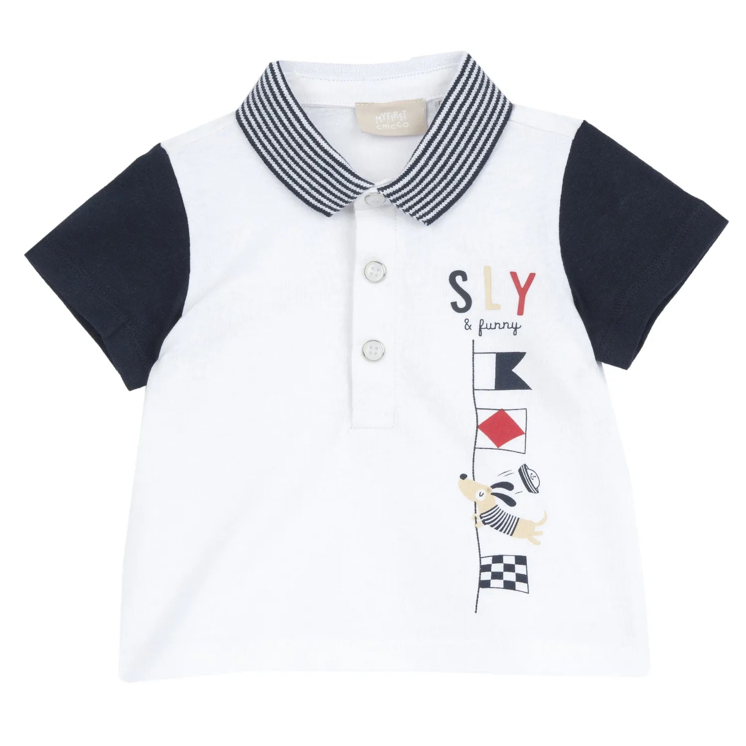 Boys White and Blue Printed Polo T-shirt