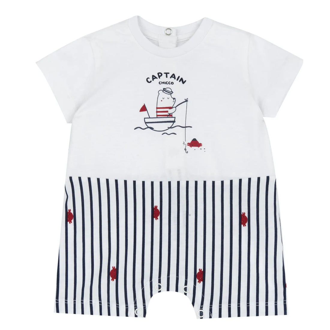 Boys White and Blue Printed Romper