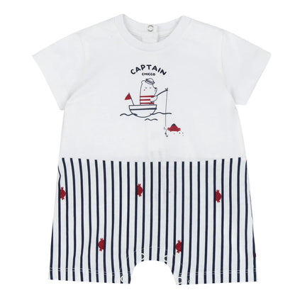 Boys White and Blue Printed Romper