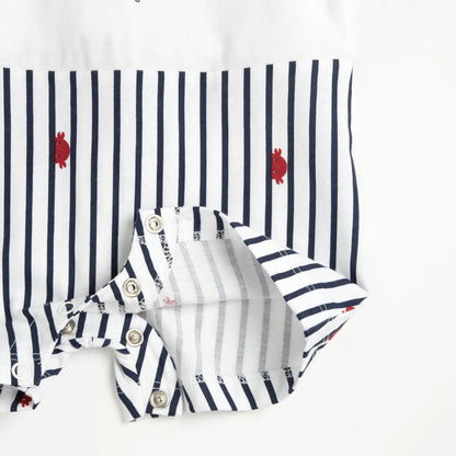 Boys White and Blue Printed Romper