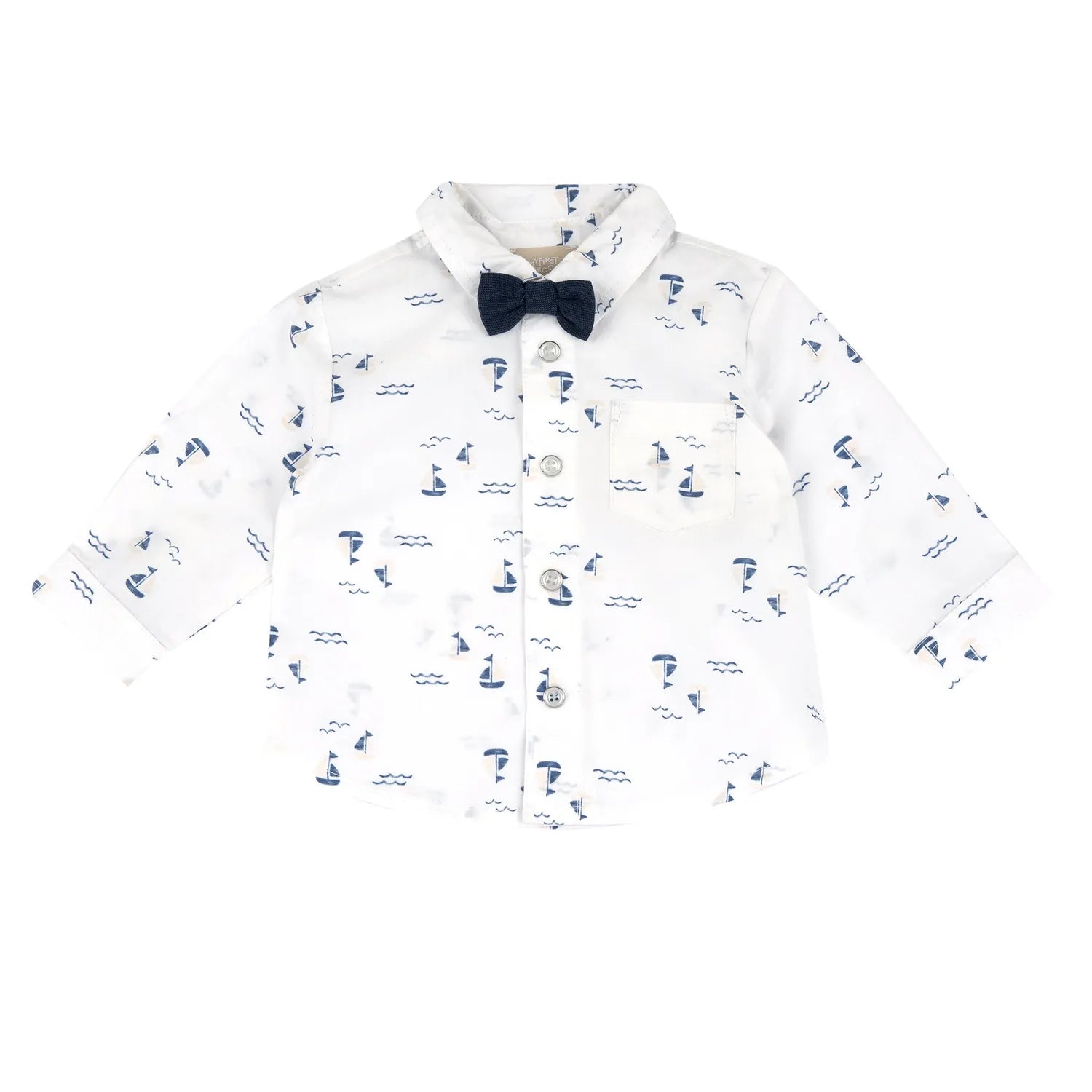 Boys White and Blue Printed Shirt