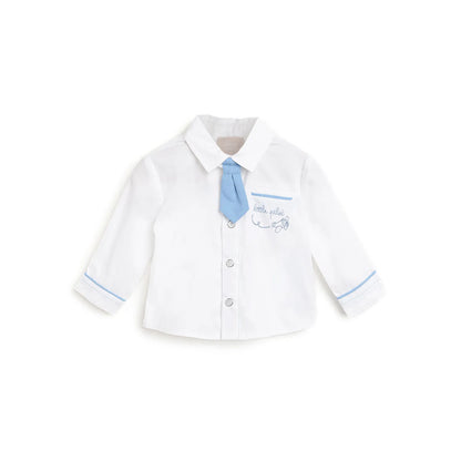 Boys White &amp; Blue Printed Shirt