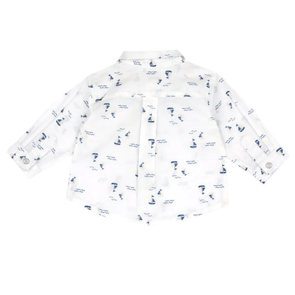 Boys White and Blue Printed Shirt