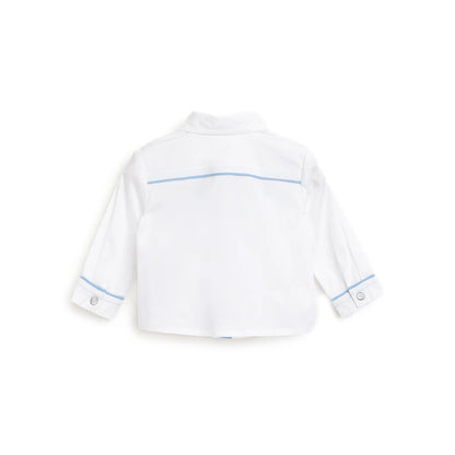 Boys White &amp; Blue Printed Shirt