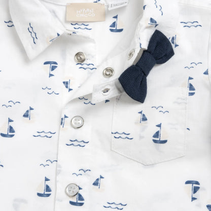 Boys White and Blue Printed Shirt