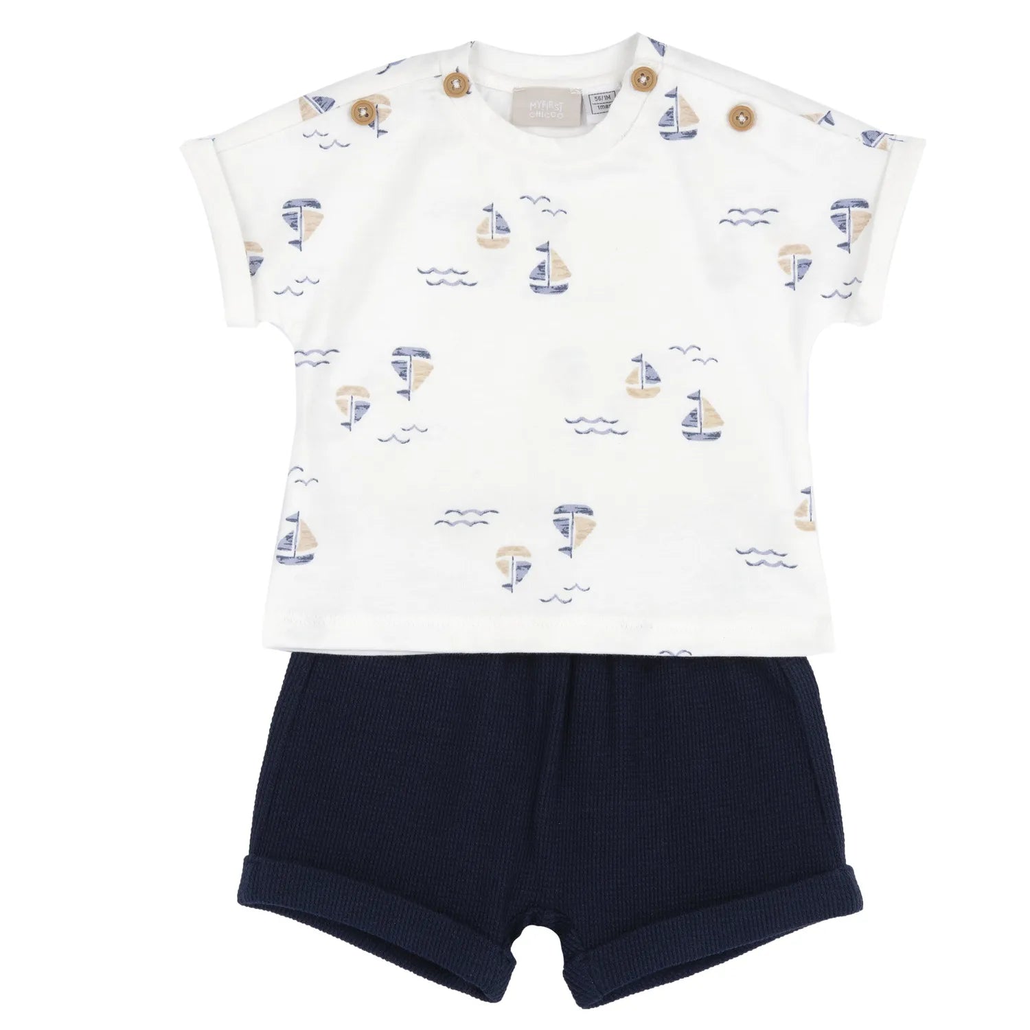 Boys White and Blue Printed T-Shirt with Shorts