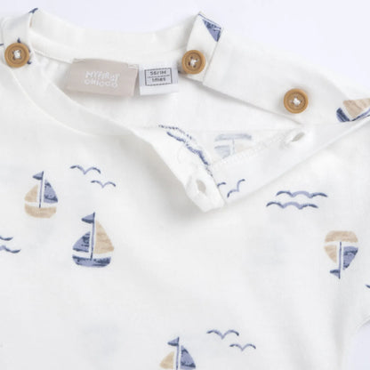 Boys White and Blue Printed T-Shirt with Shorts