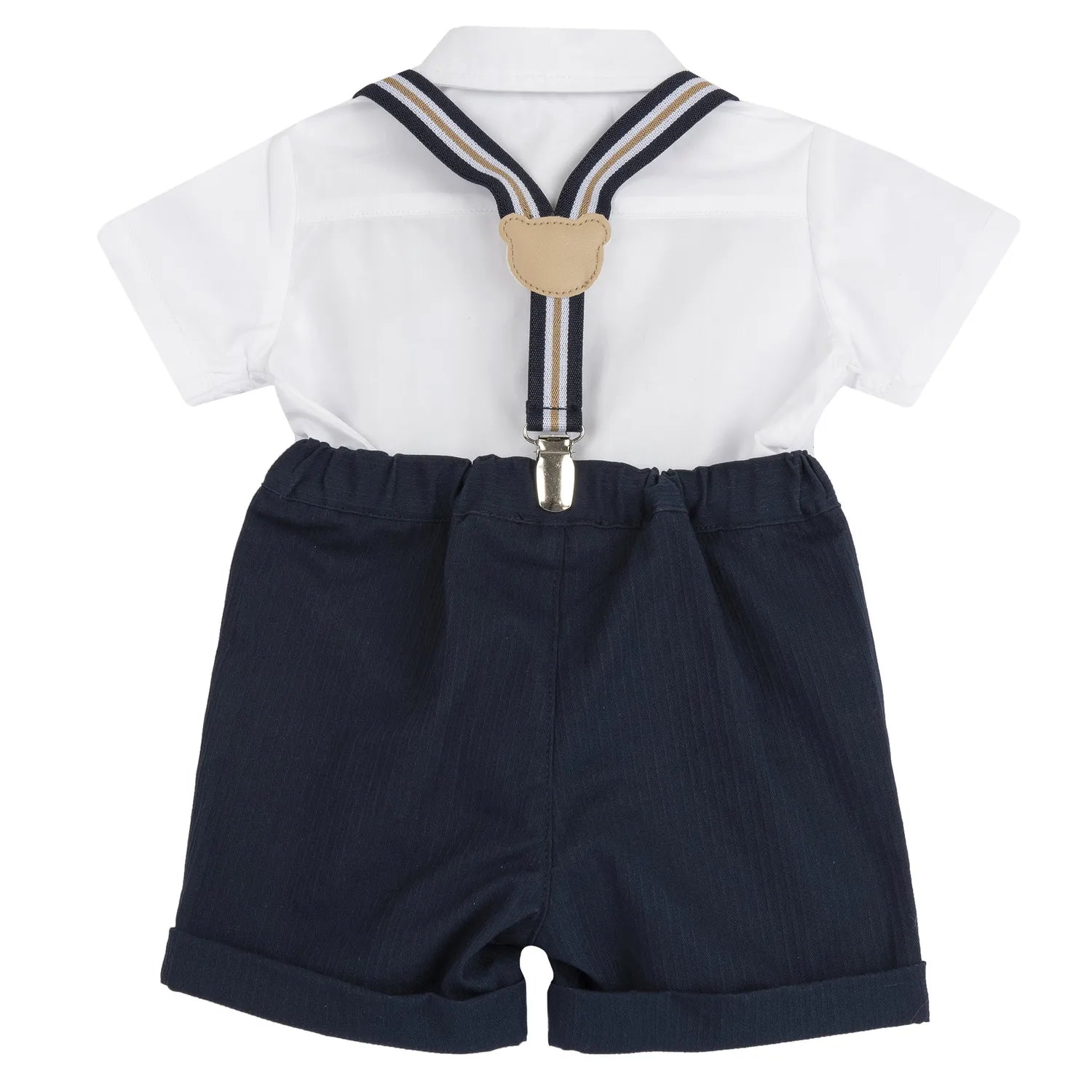 Boys White and Blue Solid Shirt with Shorts