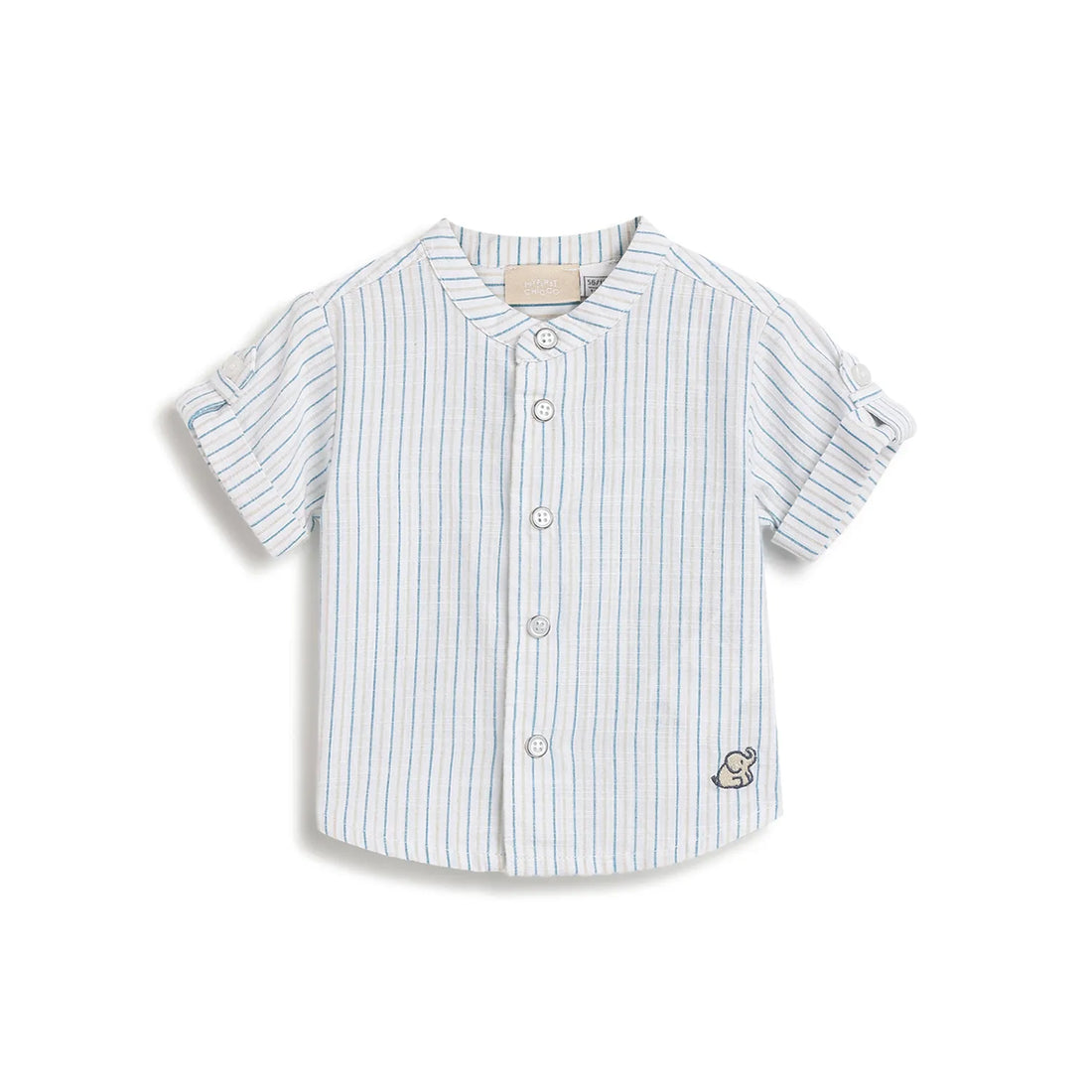 Boys White and Blue Striped Shirt