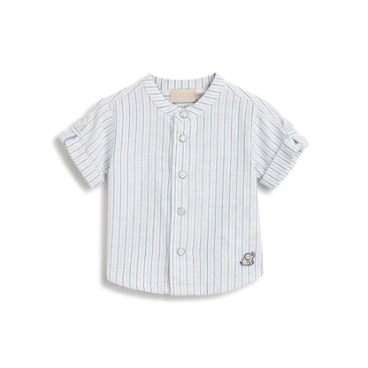 Boys White and Blue Striped Shirt
