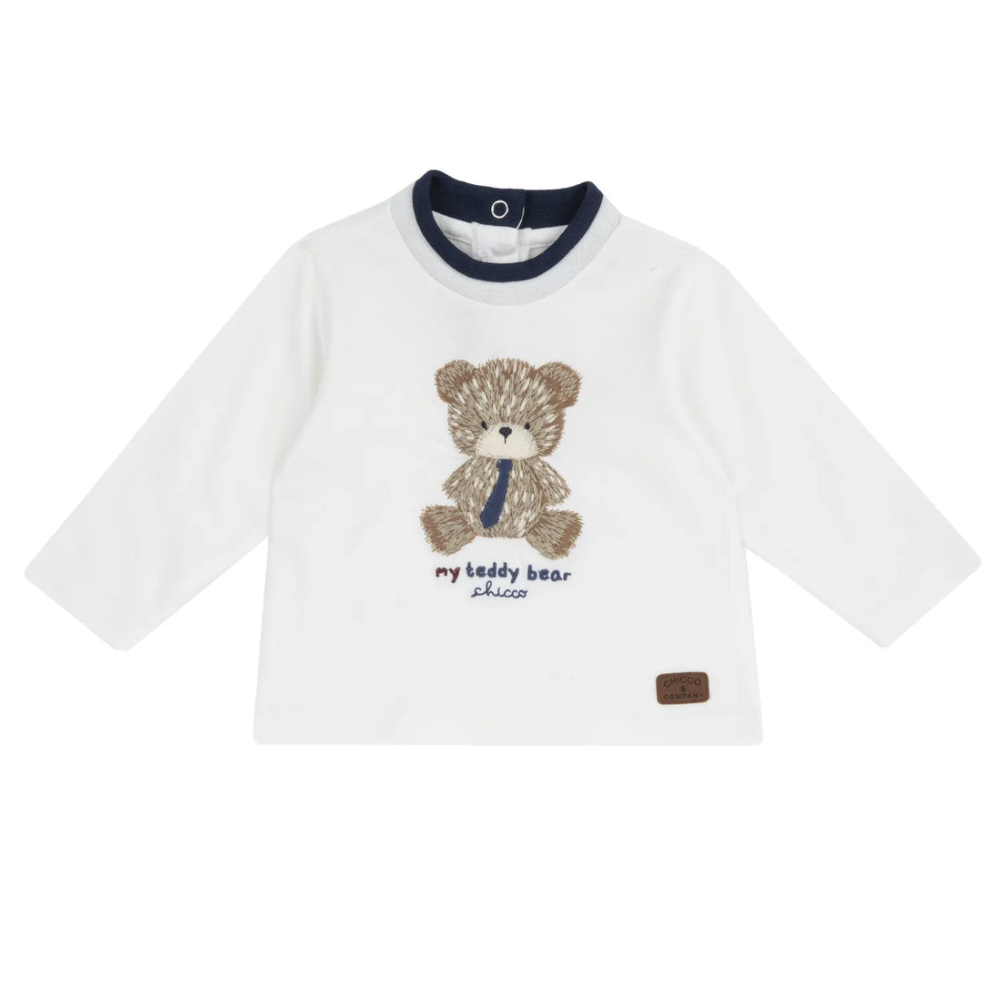 Boys White &amp; Brown Embroidered Long Sleeve T-shirt